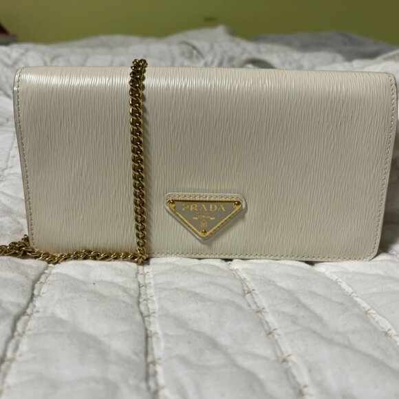 Miniborse White Vitello Move Leather Chain Cross Body - Picture 1 of 7